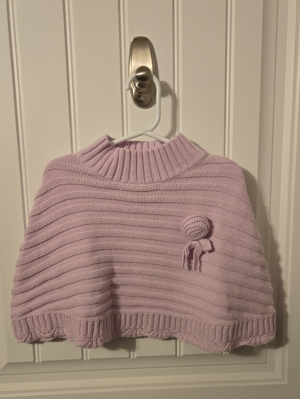 Lilac Ribbed Knit Poncho with Rosette Accent - Women